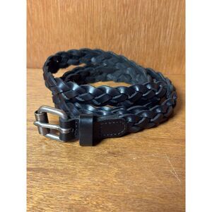 Black Braided Leather Belt Unisex size L -- Woven Genuine Leather Strap